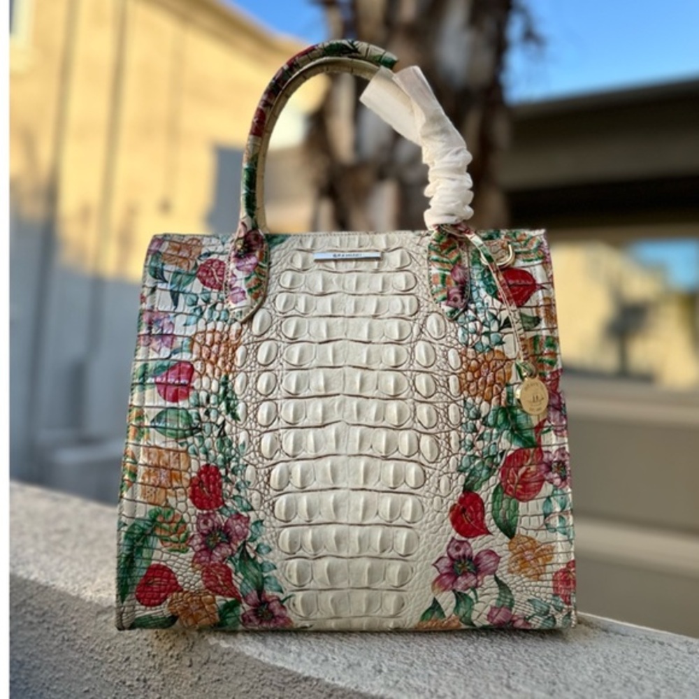 NWT BRAHMIN CAROLINE SATCHEL CROC-EMBOSSED LEATHER SHOULDER BAG FLORAL PRINT‎ - Picture 14 of 15